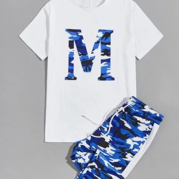 Other - Casual Streetstyle Blue Camo Men Graphic Top & Sweatpants Set
